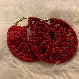 Red Crochet Earrings. Polyester, lightweight